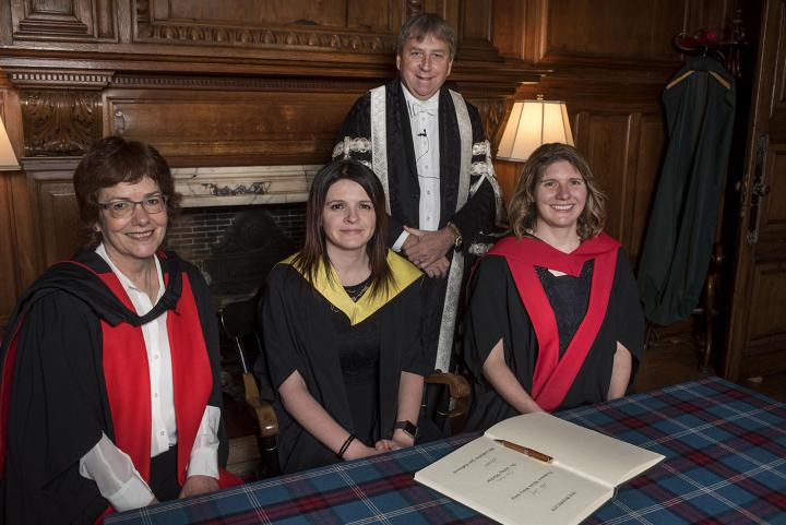 Professor Helen Sang, Dr Vicky MacRae and Catherine Eastwood with the Principal.