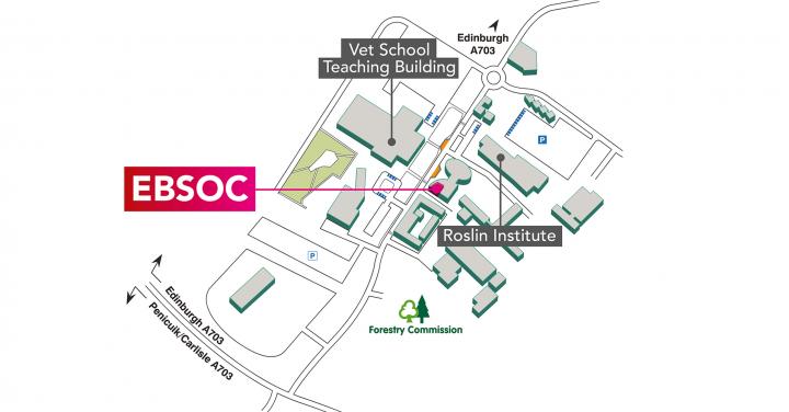 Simplified Map of Easter Bush Campus with EBSOC location highlighted