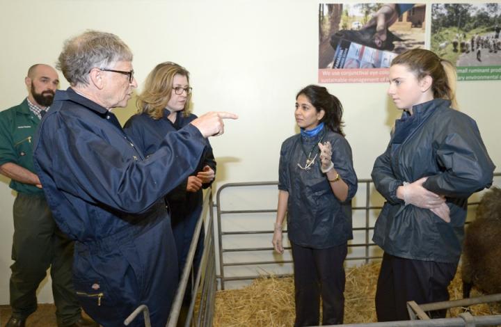 Secretary of State Penny Mordaunt and Bill Gates visiting the farm on the Easter Bush Campus.