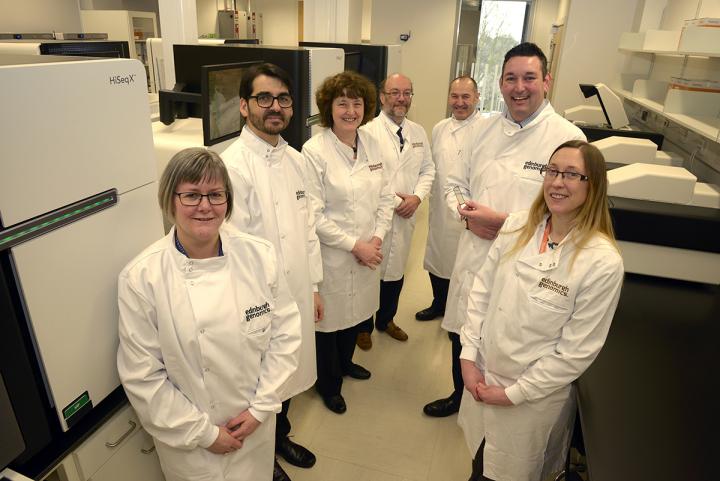 Miles Briggs MSP with representatives of the Edinburgh Genomics, NHS and Scottish Genomes Partnership teams. © Alan Inglis.