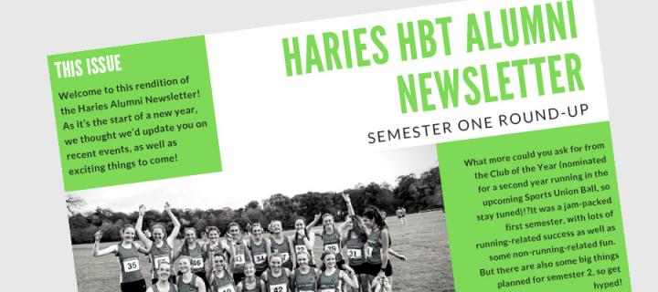 Masthead of the Haries alumni newsletter 1920 Semester one round up