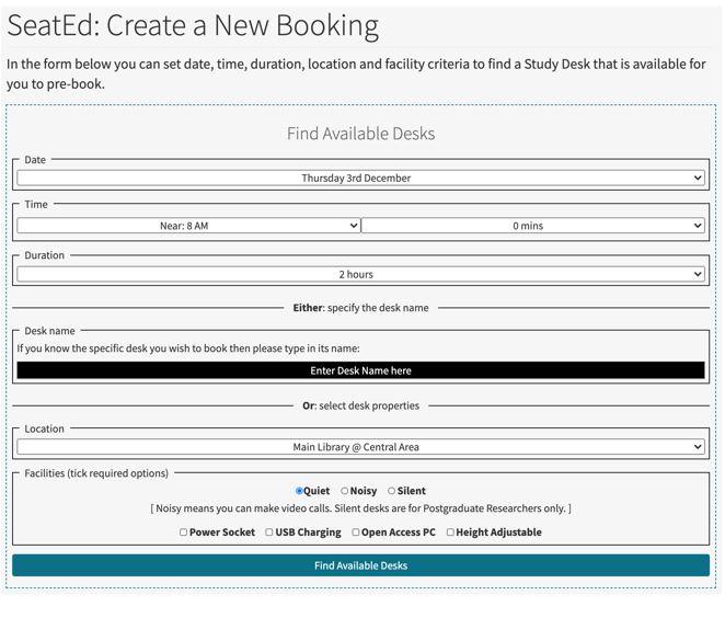Screenshot - create a new booking - SeatEd