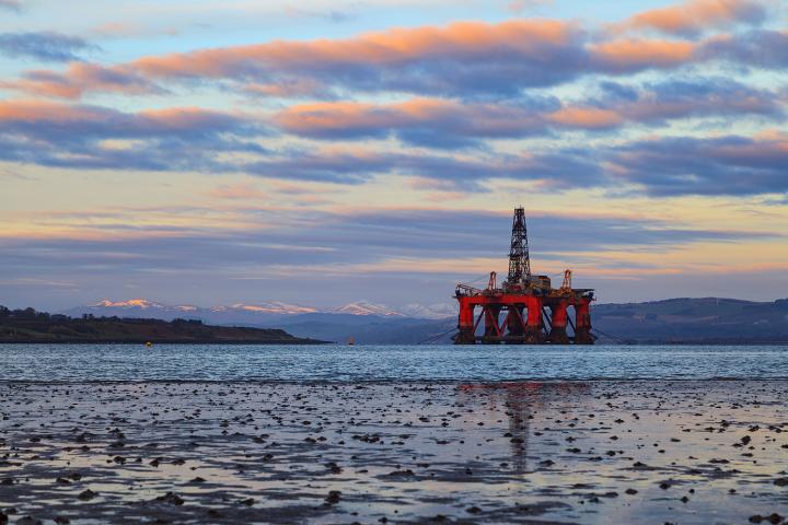 Semi Submersible Oil Rig at Cromarty Firth during Sunset 