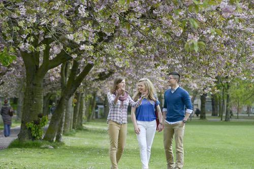 Students walking through the meadows.