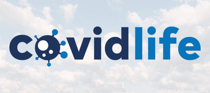 CovidLife logo with a cloud sky background