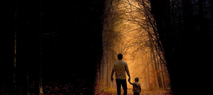 Father with son in the woods