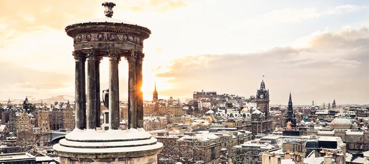Edinburgh city scene with snow