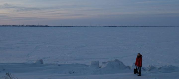 Fiona Gorrie on Frozen Lake Ontario - a 5 minute walk from the university campus. 