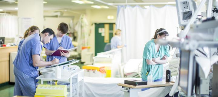 Nurses and doctors working in intensive care unit