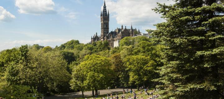 View of Kelvingrove Park with Glasgow University visible in background