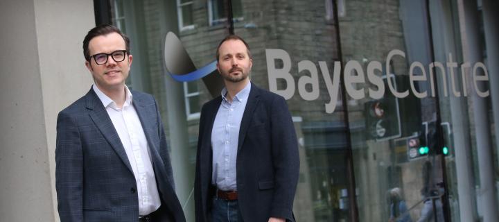 left to right, Michael Rovatsos and Neil Norman, in front of the Bayes Centre Building