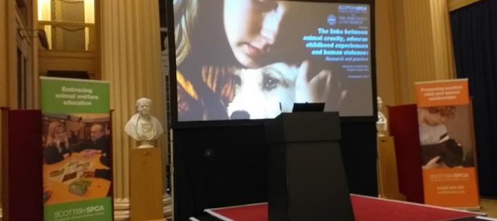 Photograph of a presentation at the Scottish SPCA/University of Edinburgh conference 2019 - the playfair library