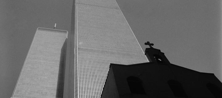 Black and White Image of the Twin Towers
