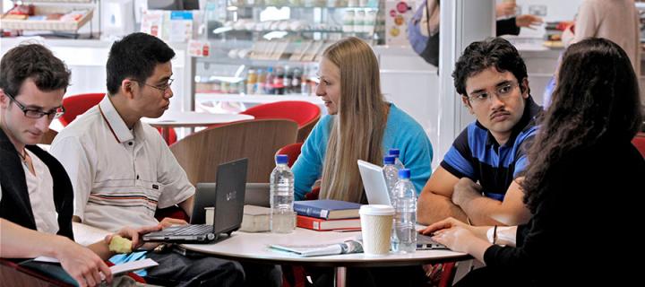 Photo of students in the Business School cafe