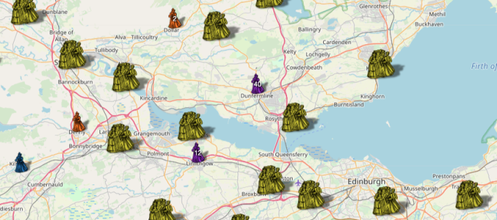 Screengrab of Witches website depicting the number of accused witches in parts of Fife and Lothian.