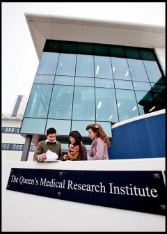 Image of students outside the Queens Medical Research Building