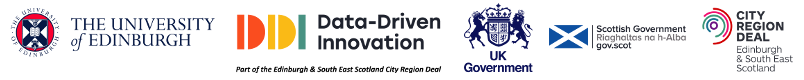 Logos of the University of Edinburgh, DDI, UK Government, Scottish Government, and City Region Deal