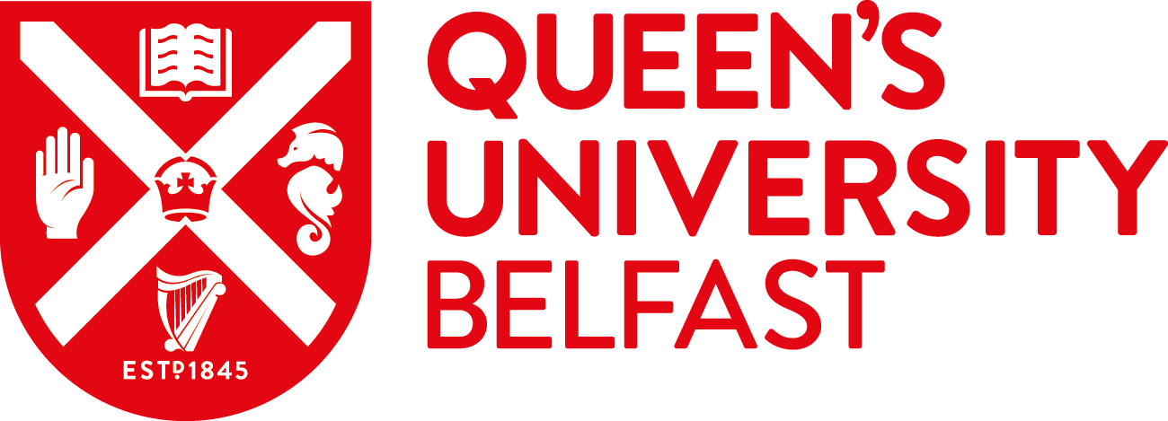 Landscape logo for the Queen's University Belfast.