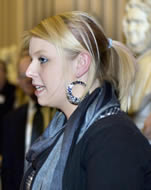 Natalie Gibb speaking at the ceremony in the Playfair Library