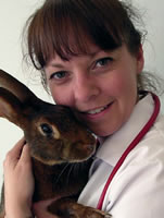 Brigitte Reusch with her pet rabbit "Franz", a Belgian Hare