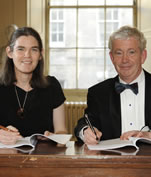 Professor Daphne Koller, Co-founder, Coursera and The Principal, Professor Sir Timothy O'Shea at the signing ceremony.