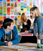 Education students discuss a project