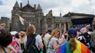 Images of the crowd at Pride Edinburgh 2019, taking place in Bristo Square
