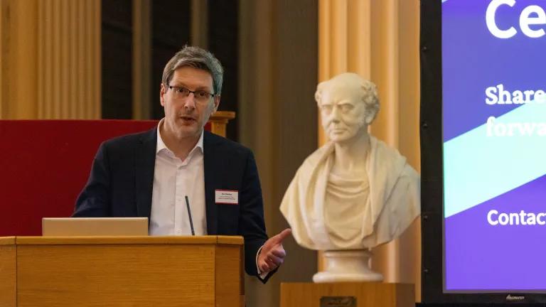 The director of Edinburgh Global addresses the Education Beyond Borders celebration event.