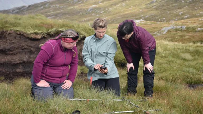 Eleanor Birch, Tilda Tarrant and Dr Nicholle Bell input monitoring data at Ardtornish Estate in Morven