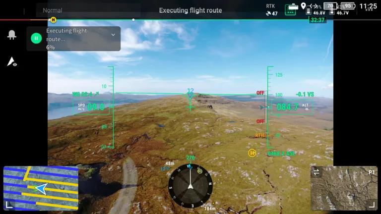 Onboard view from the drone during peatland survey work at the Ardtornish Estate