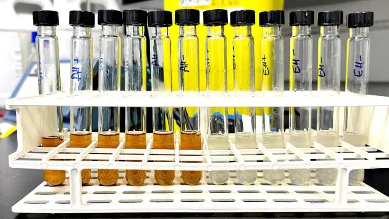 Microbial hydrogenation reactions using chemically (left) and enzymatically (right) degraded bread waste. Credit: Dr Mirren White, School of Biological Sciences, University of Edinburgh.