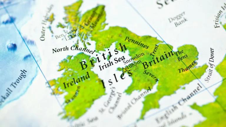 Map of the UK and Ireland looking from South West angle