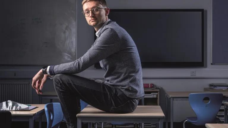 Callum Cruickshank sat in a classroom