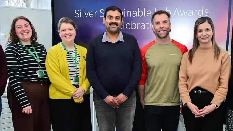 The team from the School of Regeneration and Repair celebrate their Sliver Sustainability Award. 