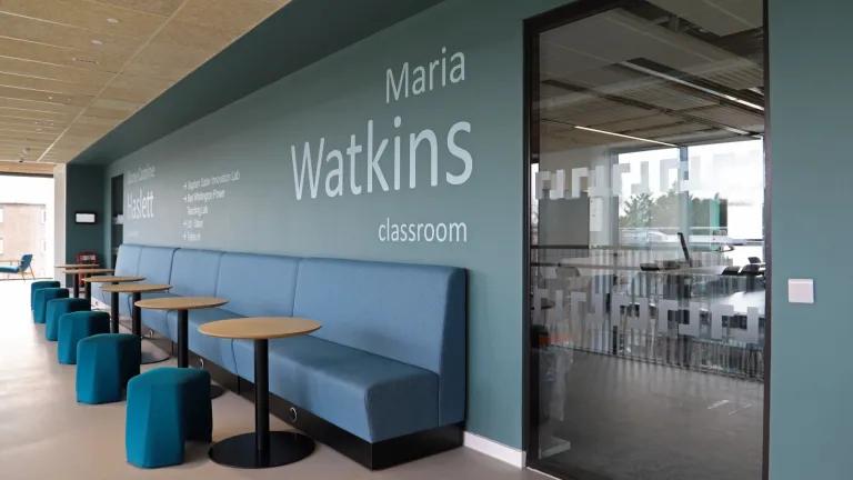 External view of the Maria Watkins Teaching Room in the new Engineering Forum