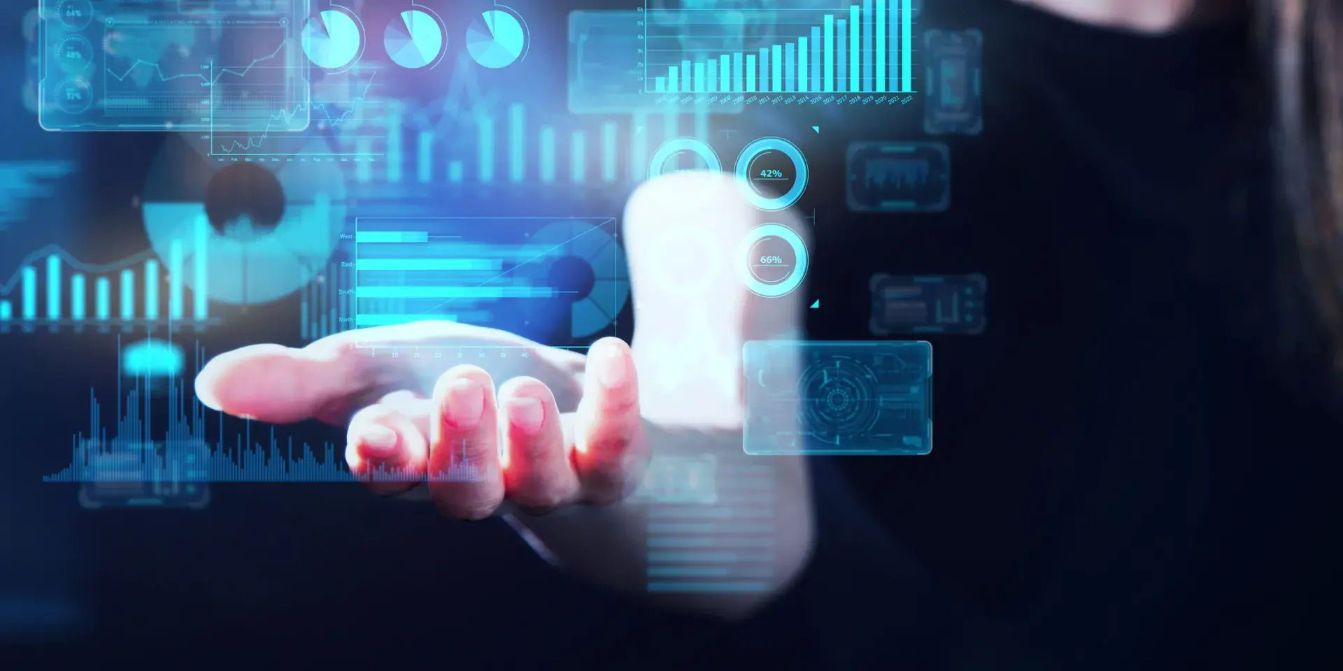 Images of hands with image of data