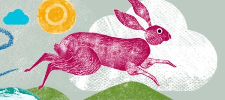 Whimsical illustration of a rabbit in nature