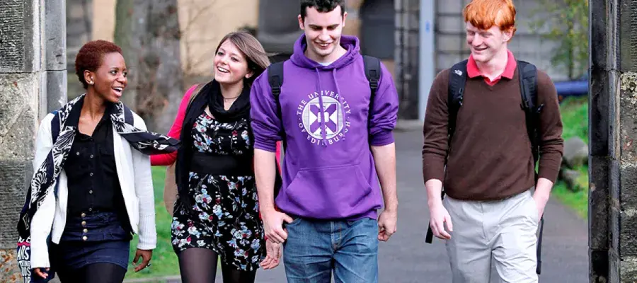 Group of students walking and talking together