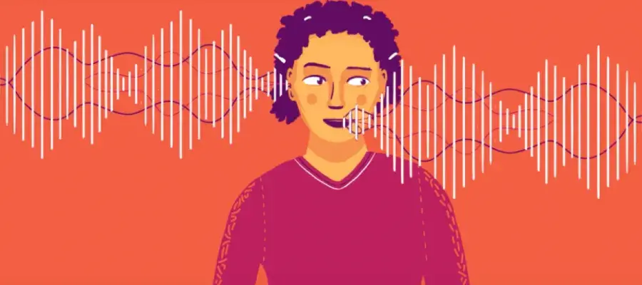 Illustration of woman with sound waves 