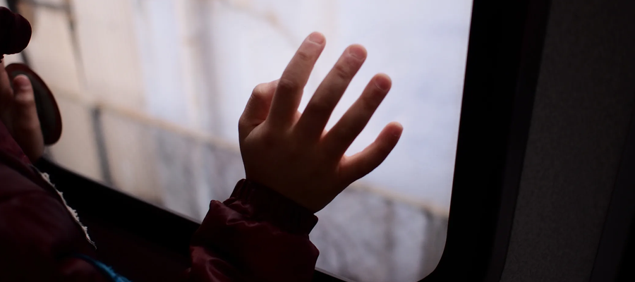 hand on window