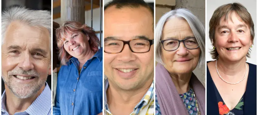 Headshots of five academics 