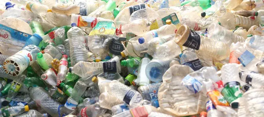 Plastic bottles are seen in a recycle factory in Dhaka, Bangladesh.