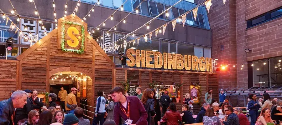 The new Shedinburgh venue created in the Wee Red Bar and courtyard of Edinburgh College of Art (photo credit Andrew Perry).