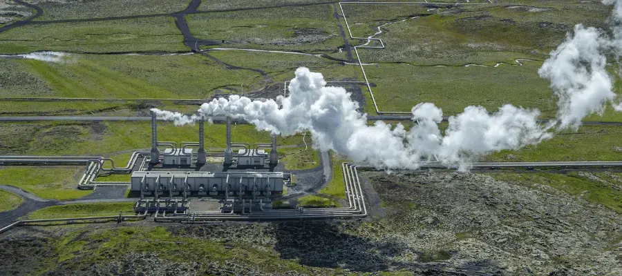An aerial view of a power plant