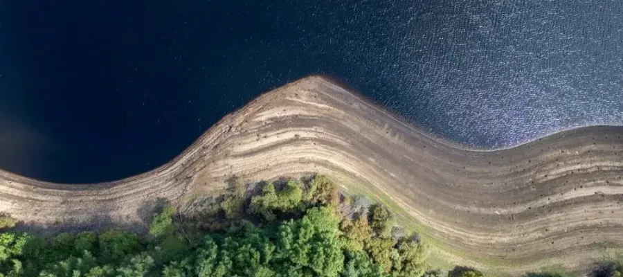 Banks of a water body lined with trees