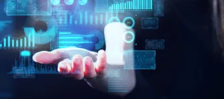 Images of hands with image of data
