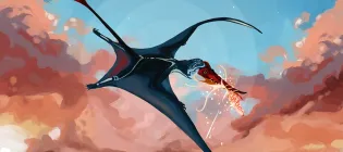 Pterosaur flying through the air with use of tail vane.