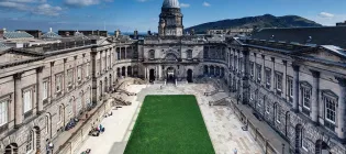 Photograph of the Old Quad in Old College, taken from the sky