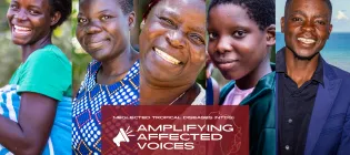 Composite image of five people featured in the exhibition on neglected tropical diseases