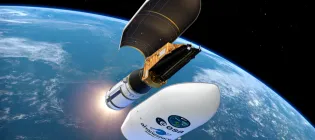 Biomass satellite in space- revealing pillars. Credit: European Space Agency